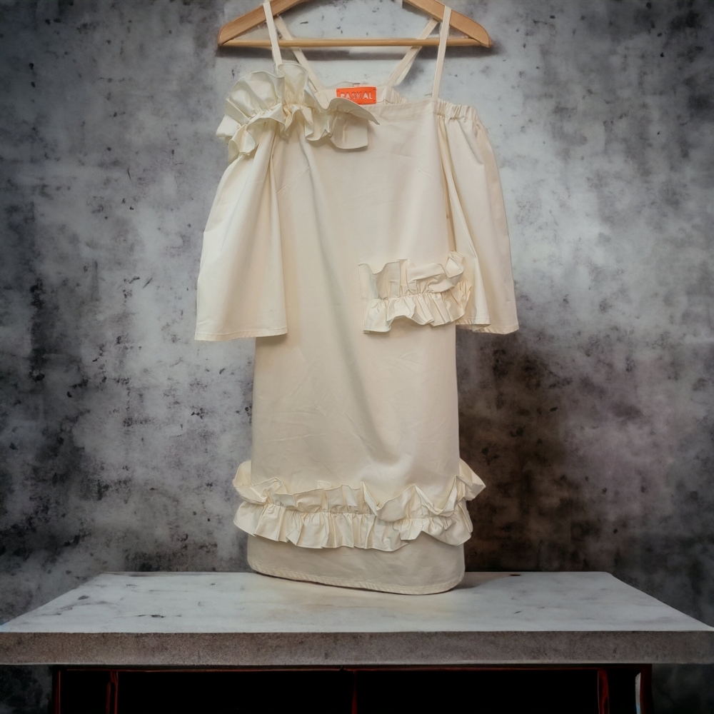 PASKAL Ivory Ruffled One-Shoulder Designer Dress Size XS | Made in Ukraine